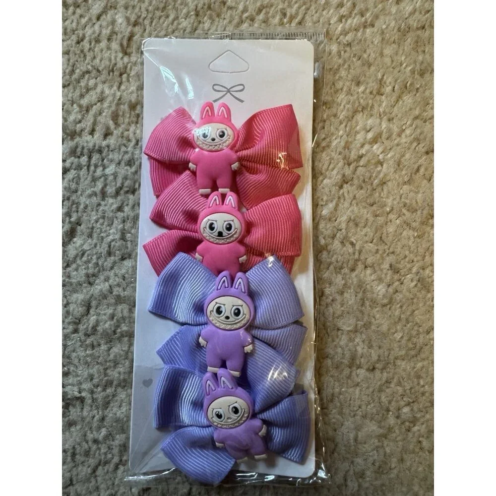 Monster Fashion Colorful Pink Purple Hair Bow Cute Pink Hair Clip for Girls 4 PC